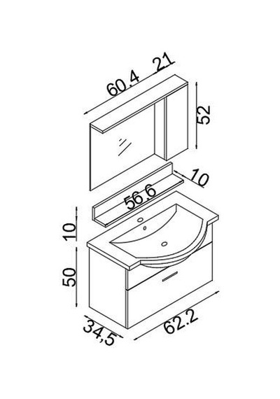 Teta Home Eko 65 Cm Mdf Banyo Dolabı Seti Antrasit - Beyaz