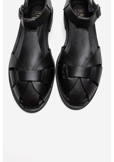 Luvishoes Dexara Siyah Cilt Hakiki Deri Kadın Sandalet