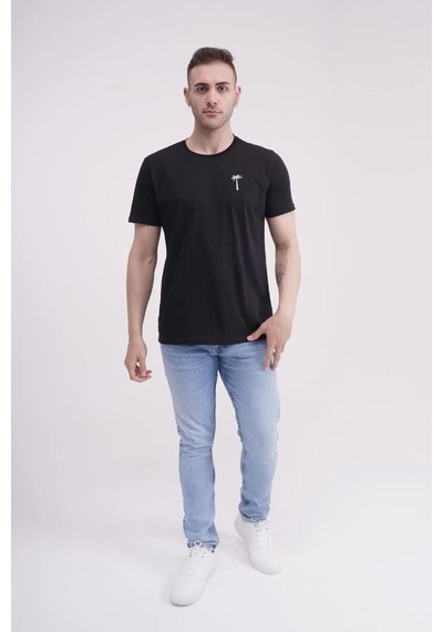 The Socks Company 23scts228u Palmiye Nakışlı Bisiklet Yaka Siyah Tshirt 001