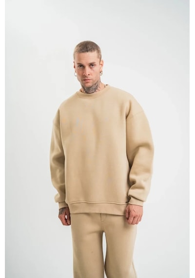 Uzun Kol Bisiklet Yaka Basic Sweatshirt - Bej - Bej / M Açık Bej
