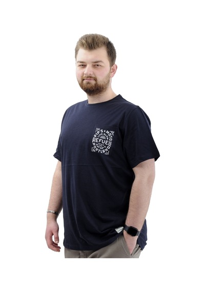 Mode Xl Büyük Beden Erkek Tişört Bisiklet Yaka Baskılı Cep Detaylı T-shirt Refuel U24053 Lacivert Lacivert