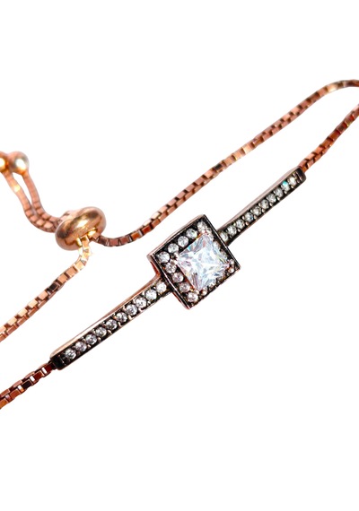Luna Luster 925 Ayar Gümüş Kare Princess Kesim Halo Gold Tasarım Ayarlanabilir Kadın Bileklik. Altın