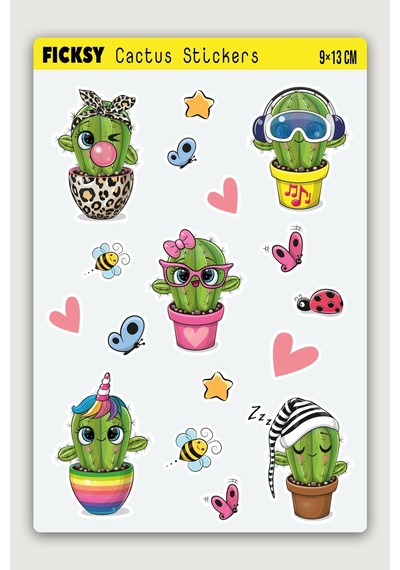 Sevimli Unicorn Kaktüs Sticker Seti - 17 Adet Etiket Çıkartma Diğer