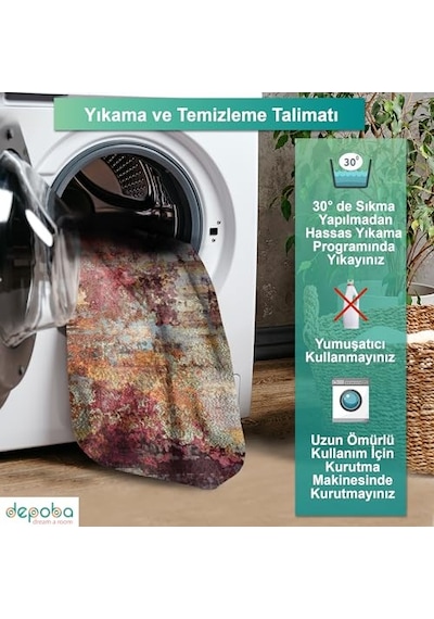Kadife Kaymaz Pamuk Tabanlı Yıkanabilir Antibakteriyel Salon Halısı 200x300 Diğer