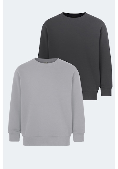 Slazenger Logan 2 Li Set Erkek Çocuk Taş Gri - Koyu Gri Sweatshırt