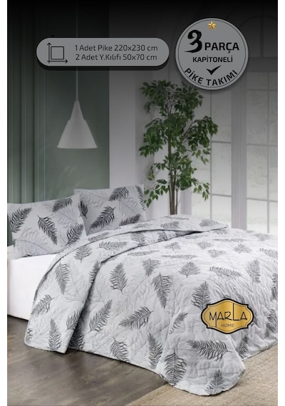 Çift Kişilik Pike Takımı Battal Boy 220x230 Cm Çok Amaçlı Yatak Örtüsü & Battaniye Gri