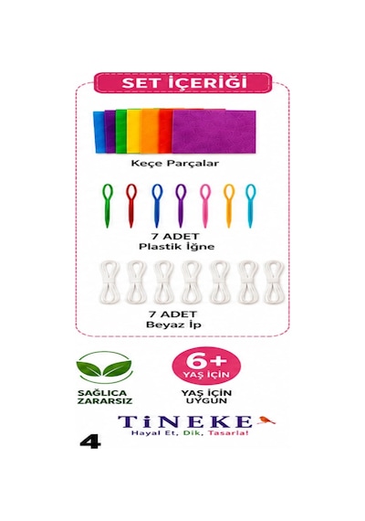 Tineke Figürlü Keçe Dikiş Seti 7'li Kendin Yap Çanta Yapım Seti Eğitici Hobi Oyuncağı El Becerisi 6+