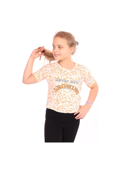 Toontoy Kids Toontoy Kız Çocuk Baskılı Bisiklet Yaka Kısa Kollu Tişört Oranj