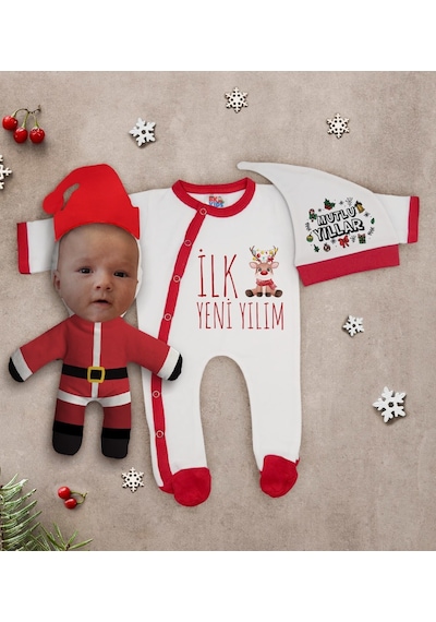 Bk Kids Bk Gift Kişiye Özel Yılbaşı Temalı Tulum Zıbın Kukuletalı Şapka V Çok Renkli