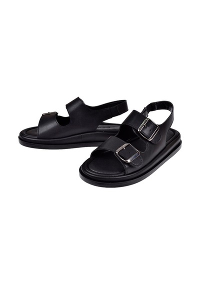 Castle Black Çift Tokalı Kadın Sandalet Cb-35176 Siyah Siyah
