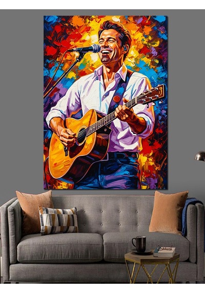 Ahşap Tablo Gitar Çalan Şarkıcı Renkli Sanat Dekoratif Tablolar