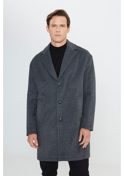 Ac&Co / Altınyıldız Classics Erkek Grı Oversize Bol Kesim Mono Yaka Desenli Kaşe Kaban Gri