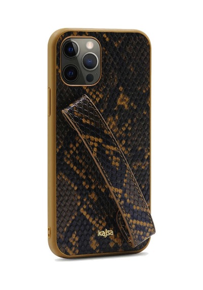 Teleplus Apple Uyumlu iPhone 12 Pro Max Kılıf Kajsa Glamorous Yılan Derisi Desenli Handstrap Kapak