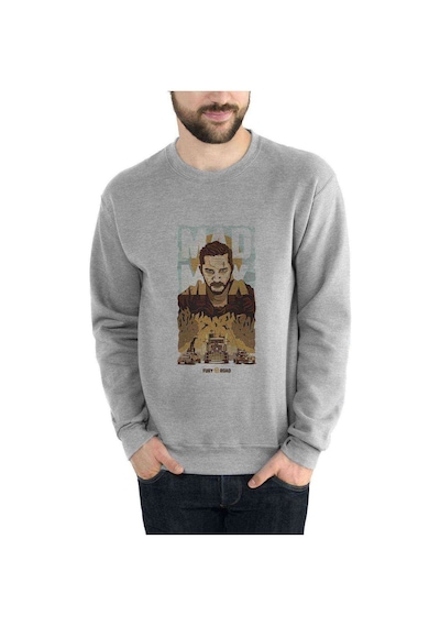 Mad Max Baskılı Gri Erkek Örme Sweatshirt