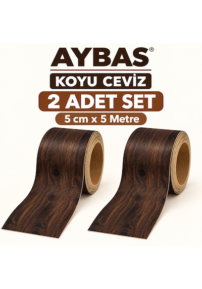 Aybas Koyu Ceviz Kumaş Yapışkan Bant 2’li Set – 5 cm × 5 m, Toplam 10 m