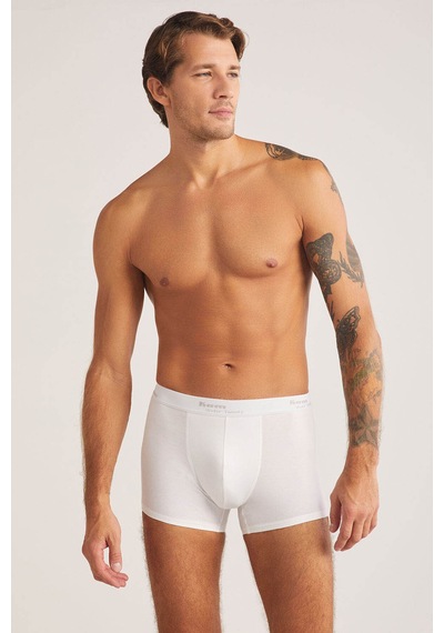 Kom Erkek Düz Renk Ekonomik 3'lü Paket Klasik Tıght Boxer Beyaz