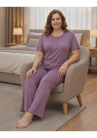 Derya Kadın Bambo Büyük Beden Düğme Yaka İnce Kısa Kol Pijama Takımı 7943 - 1 Adet Gülkurusu Derya Kadın Bambo Büyük Beden Düğme Yaka İnce Kısa Kol Pijama Takımı 7943 - 1 Adet Gülkurusu