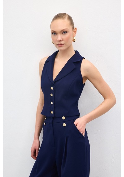 Sateen Eva Yelek - Lacivert-136984 Lacivert