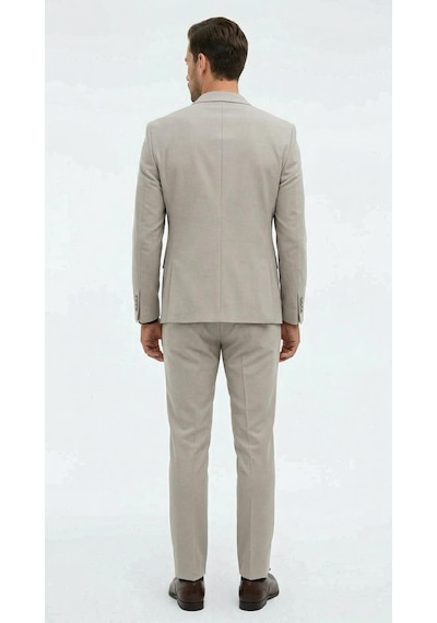 Erkek Slim Fit Mikro Dokulu Takım Elbise Çift Düğmeli Modern Kesim Gri