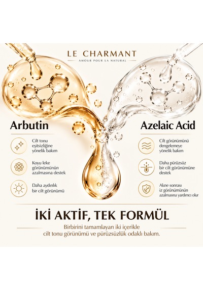 Le Charmant Arbutin Ve Azelaik Asit Leke Karşıtı Cilt Tonu Eşitleyici Aydınlatıcı Yüz Serumu 30 ML