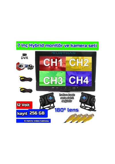 7 '' Hybrid Dvr Ekran 2 Adet 180'' Balık Gözü Lens Geniş Açı Set