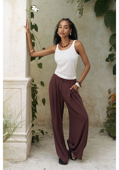 Mai Collection Mai Studios Co. Mahoney Bordo Keten Palazzo Pantolon Bordo