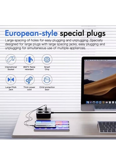 Sonx Akım Korumalı Avrupa Tip - C Usb Soket Kartı 2 Metre - Güvenli Ve Uzun Kablo Çözümü