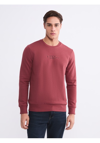 Lcwaıkıkı Classic Kırmızı Bisiklet Yaka Baskılı Erkek Sweatshirt