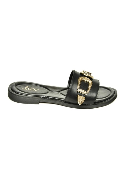 Fox Shoes U250110109 Siyah Tokalı Kadın Terlik Siyah-suni Deri Siyah