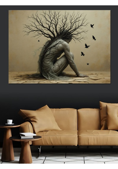 Yalnız Kadın Ağaç Gölgesi Dekoratif Kanvas - Mdf Ahşap Tablo