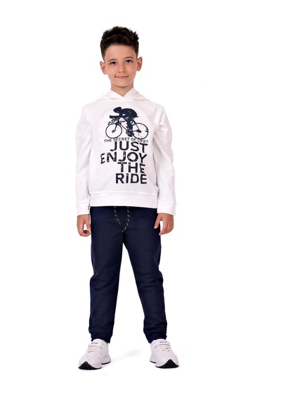 Mnk Baby & Kids Bisiklet Baskılı Kapşonlu Çocuk Eşofman Mnk0615 Ekru