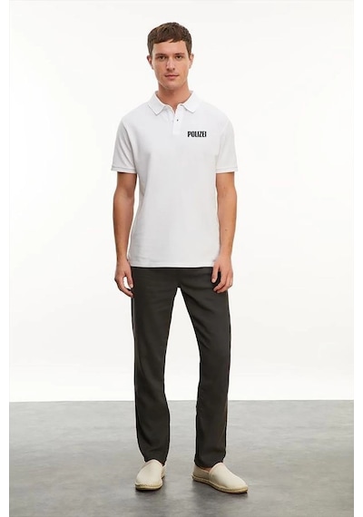 Barlashive Erkek Polo Yaka Düğmeli Tişört Pike Baskılı T-shirt - Beyaz Çok Renkli