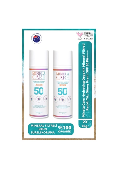 Minela Care Hydrating Organik Mineral Filtreli Renkli Yüksek Korumalı Yüz Güneş Kremi Spf50 2x70gr