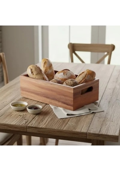 Doğal Ahşap Ekmeklik Ve Çok Amaçlı Organizer Kutu 25x14x8 Cm A