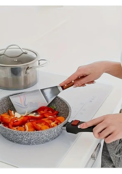 Lüks Ahşap Saplı Paslanmaz Çelik Açılı Spatula, 24 Cm Genel