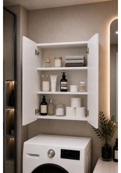 3 Raflı Çok Amaçlı Banyo Dolabı Mat Beyaz Mdf Lam 69x55x25 Cm Yavaşlatıcılı Kapaklı Duvar Dolabı 3 Raflı Çok Amaçlı Banyo Dolabı Mat Beyaz Mdf Lam 69x55x25 Cm Yavaşlatıcılı Kapaklı Duvar Dolabı
