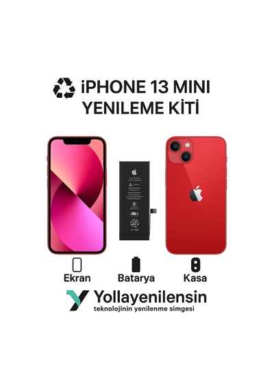 Apple Uyumlu iPhone 13 Mini Kiti Ekran + Batarya + Arka Kasa e Eş Değer Kalite Parçalar