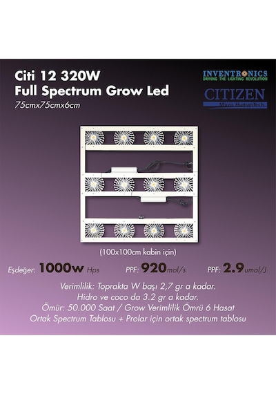 Citi 12 320w Full Spectrum Grow Led Lamba