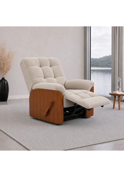 Smarto Relax Ticino Manuel Mekanizmalı Ayak Uzatmalı Ahşap Yan Panelli Polyester Tv Koltuğu Baba Koltuğu Ekru