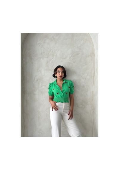 Verymoda 1 Fiyonklu Keten Gömlek - D2409 ZÜMRÜT