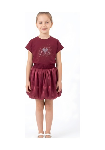 Modanino Kız Çocuk Janjanlı Şifon Balon Etekli Takım 3-10 Yaş 12641ds Bordo