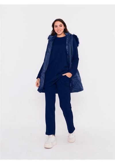 Bwest Sarah Kapşonlu Şişme Yelekli Spor Üçlü Takım - 70030 - İndigo-15 İndigo