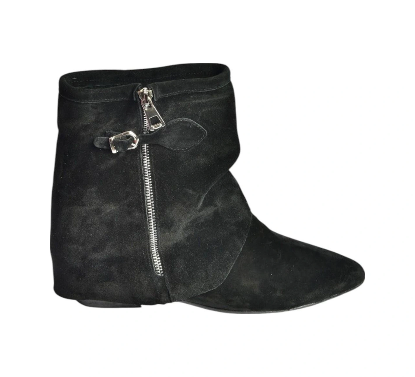 Fox Shoes V380518102 Siyah Süet Düz Taban Fermuar Detaylı Kadın Bot Siyah-Süet