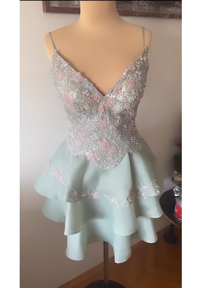 Chica Rosa Fashion Su Yeşili Kristal Taşlı Prenses Elbise - Sage Dream