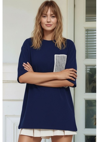 Mamayaga Kadın Bisiklet Yaka Yarım Kol Basic Pamuk Düz Cep Örgü Curve Büyük Beden Tshirt Lacivert 54 - 56 Mamayaga Kadın Bisiklet Yaka Yarım Kol Basic Pamuk Düz Cep Örgü Curve Büyük Beden Tshirt Lacivert 54 - 56