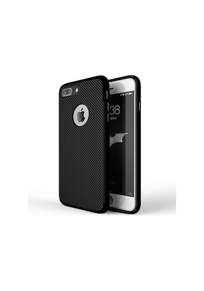 Fitcase Apple Uyumlu iPhone 7-8 Plus Carbon Desen Arka Kapak Siyah