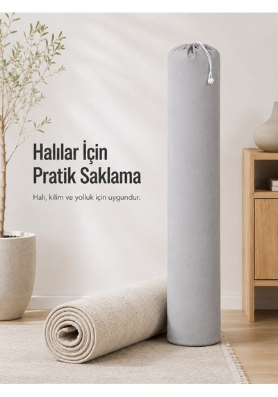 Beylini 3 Ölçülü 6'lı Halı Hurcu Lastikli Nefes Alabilir Kokmaz Tela Lastikli Halı Kılıfı Poşeti Ambalajı Taşınma Çantası Yorgan Çamaşır Yastık Saklama Torbası Gri Renk
