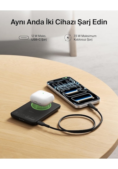 Belkin Bpd011hqbk Boostcharge Slim 5.000mah Qi2 15w Manyetik Kablosuz Powerbank - Siyah