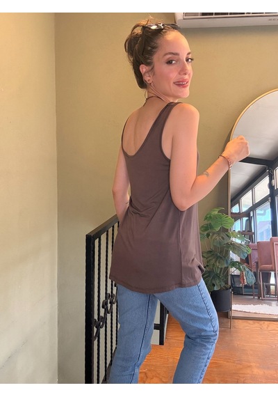 Ali Butik Kahve Kalın Askılı Viskon Atlet