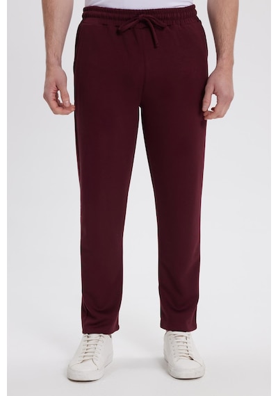 Tudors Erkek Slim Fit Dar Kesim Beli Bağcıklı 3 Cepli Geniş Paça Bordo Eşofman Altı-41908 Bordo